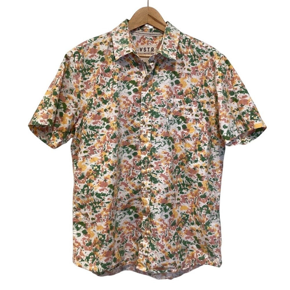 VSTR Short Sleeve Button Down Shirt Abstract Splatter Spring Break - Large